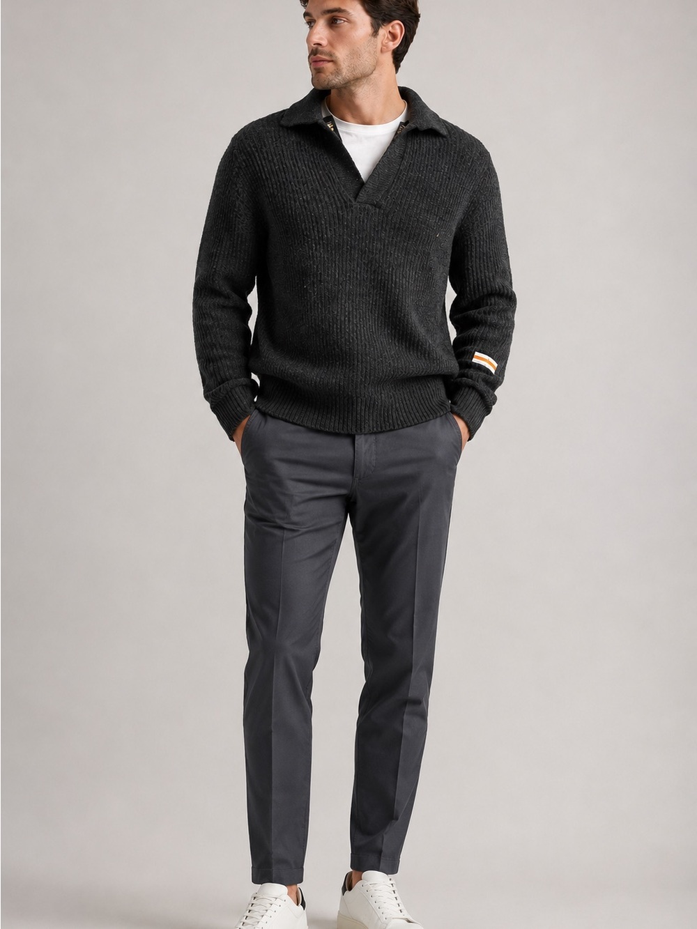 Open edit • NWT Men's Charcoal Ribbed Knit Collar Sweater PTP 22”-30”